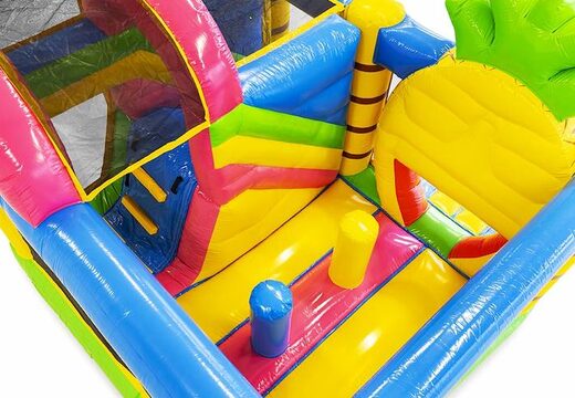 Aufblasbares Luftkissen mit Rutsche in fröhlichen Farben und Hawaii-Motiv für Kinder zu verkaufen