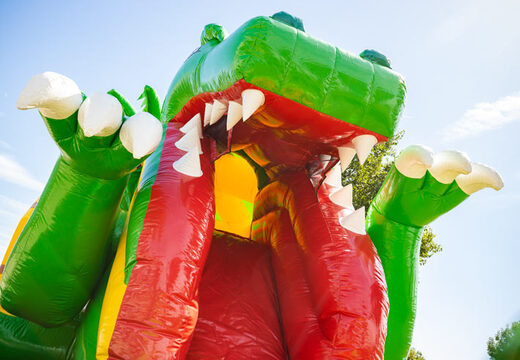 Aufblasbares Luftkissen Multiplay mit Rutsche im gelbgrünen Dino-Design zu verkaufen