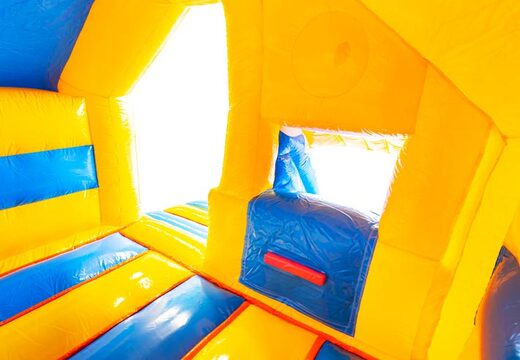 Kaufen Sie aufblasbare Hüpfburg mit Rutsche auf der Vorderseite in Gummientenmotiv Gelb