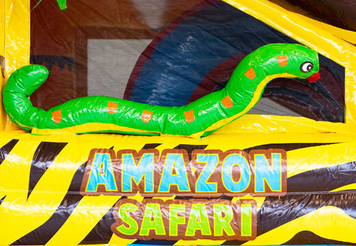 Aufblasbares Luftkissen mit Dach und Rutsche im Safari-Design mit 3D-Tieren darauf für Kinder zu verkaufen