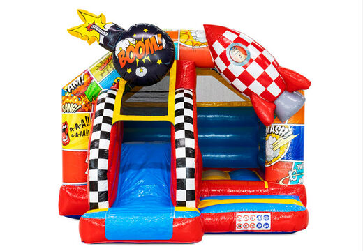 Comicfiguren-Thema auf Rutsch-Kombi zum Rutschen und Springen auf der Hüpfburg