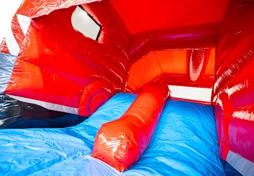 Kaufen Sie die blaue und rote Rutsche vom aufblasbaren Schloss Slide Combo mit Doppelschuss bei JB