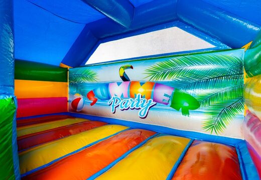 Kaufen Sie das überdachte Hüpfburg Slide Combo Dubbelslide mit Sommerparty-Thema online bei JB