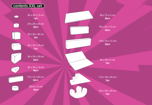 Bestellen Sie den Inhalt des Softplay XXL Sets im Comic-Thema von JB Inflatables in Meppel