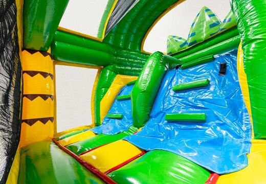 Kletterwand des Multiplay Doubleslide im Krokodilthema blau gelb grün