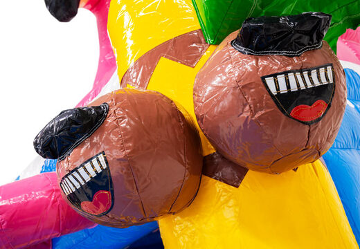 3D-Figur auf Hüpfburg Dubbelslide mit lächelnden Kokosnüssen im Hawaii-Flamingo-Thema