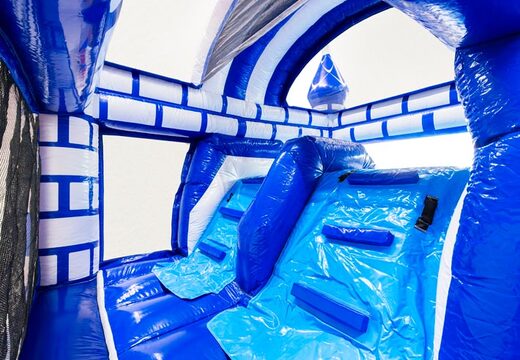 Kletterwand des Multiplay Dubbelslide Schloss-Themas blau weiß