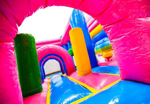 Innenseite des Hüpfburgen Dubbelslide Multiplay Blau Gelb Rosa
