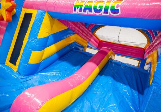Blaue gelbe rosa Rutsche vom aufblasbaren Schloss Multiplay dubbelslide bei JB kaufen