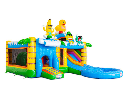 Seite des Multiplay Dubbelslide mit Pool im Sommerparty-Thema