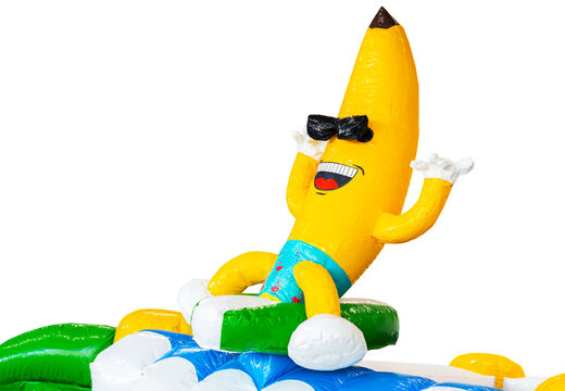 3D-Figur auf aufblasbarer Banane mit Badehose Thema Sommerparty