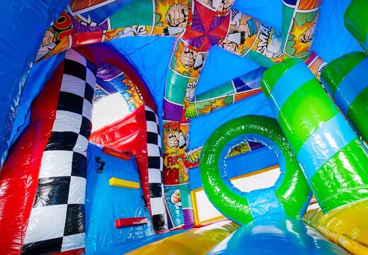 A-frame Super Comic Hüpfburg im auffälligen Comic-Stil, jetzt online bestellen
