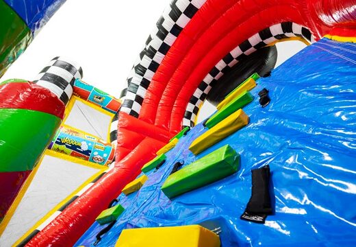 Inflatable obstacle course in comic style with vibrant colors